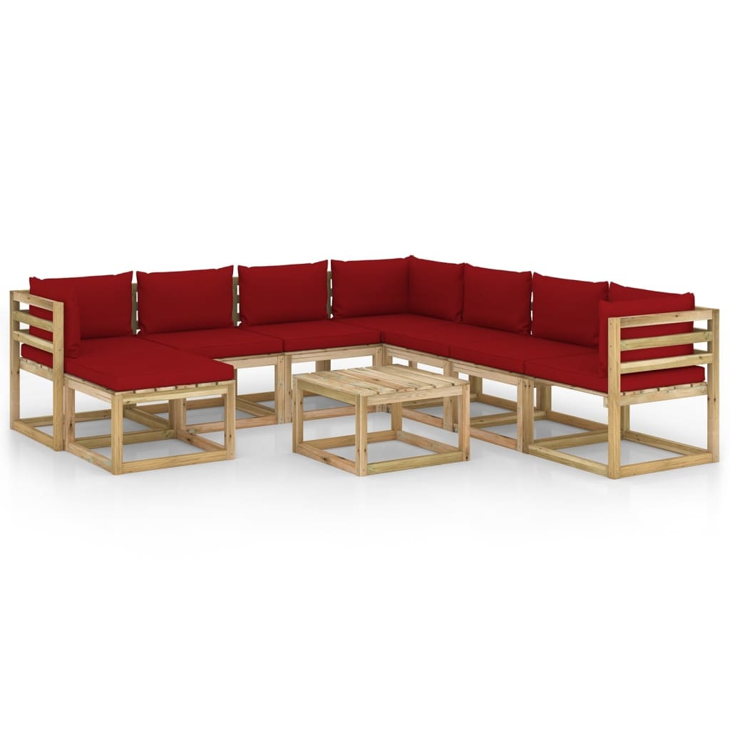 VidaXL 9-delige Loungeset met kussens geïmpregneerd grenenhout