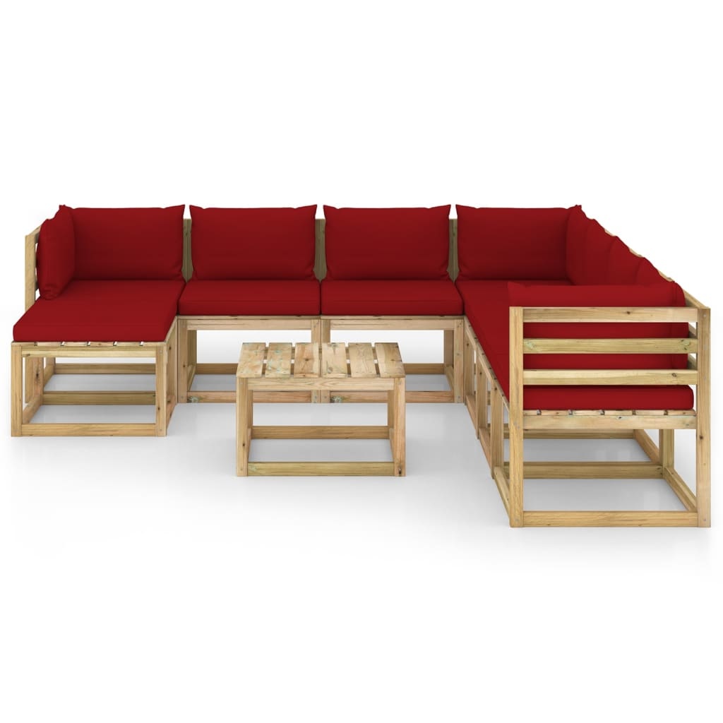 VidaXL 9-delige Loungeset met kussens geïmpregneerd grenenhout