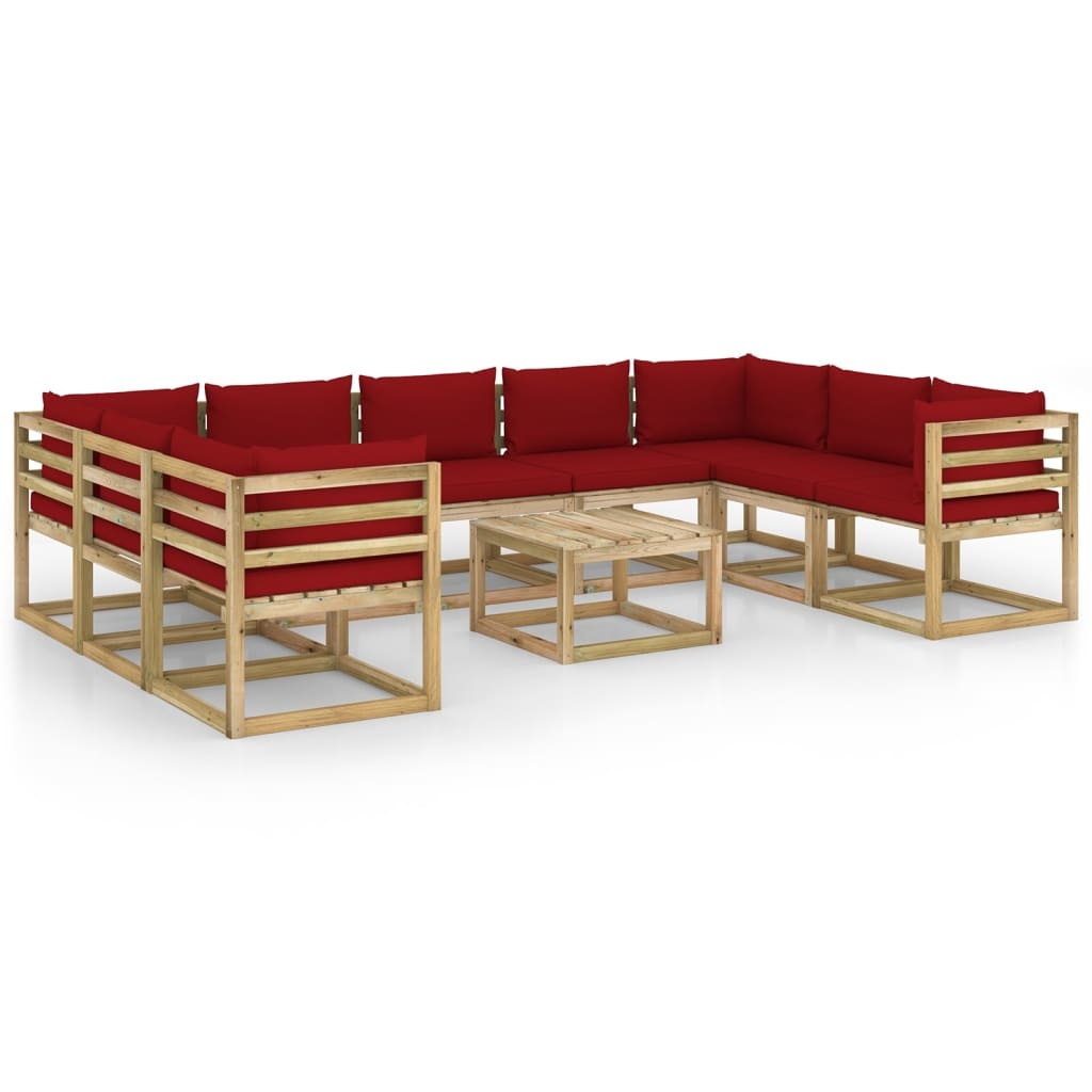 VidaXL 10-delige Loungeset met kussens geïmpregneerd grenenhout