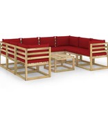 VidaXL 9-delige Loungeset met kussens geïmpregneerd grenenhout