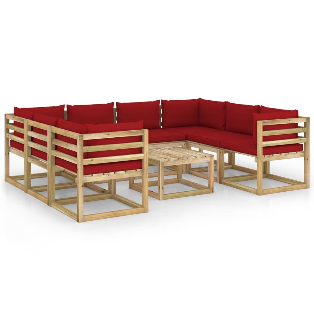 VidaXL 9-delige Loungeset met kussens geïmpregneerd grenenhout