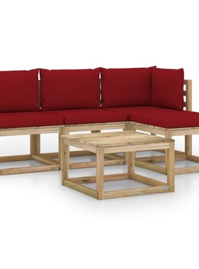 VidaXL 5-delige Loungeset met wijnrode kussens