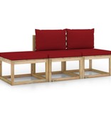 VidaXL 3-delige Loungeset met wijnrode kussens