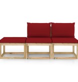 VidaXL 3-delige Loungeset met wijnrode kussens