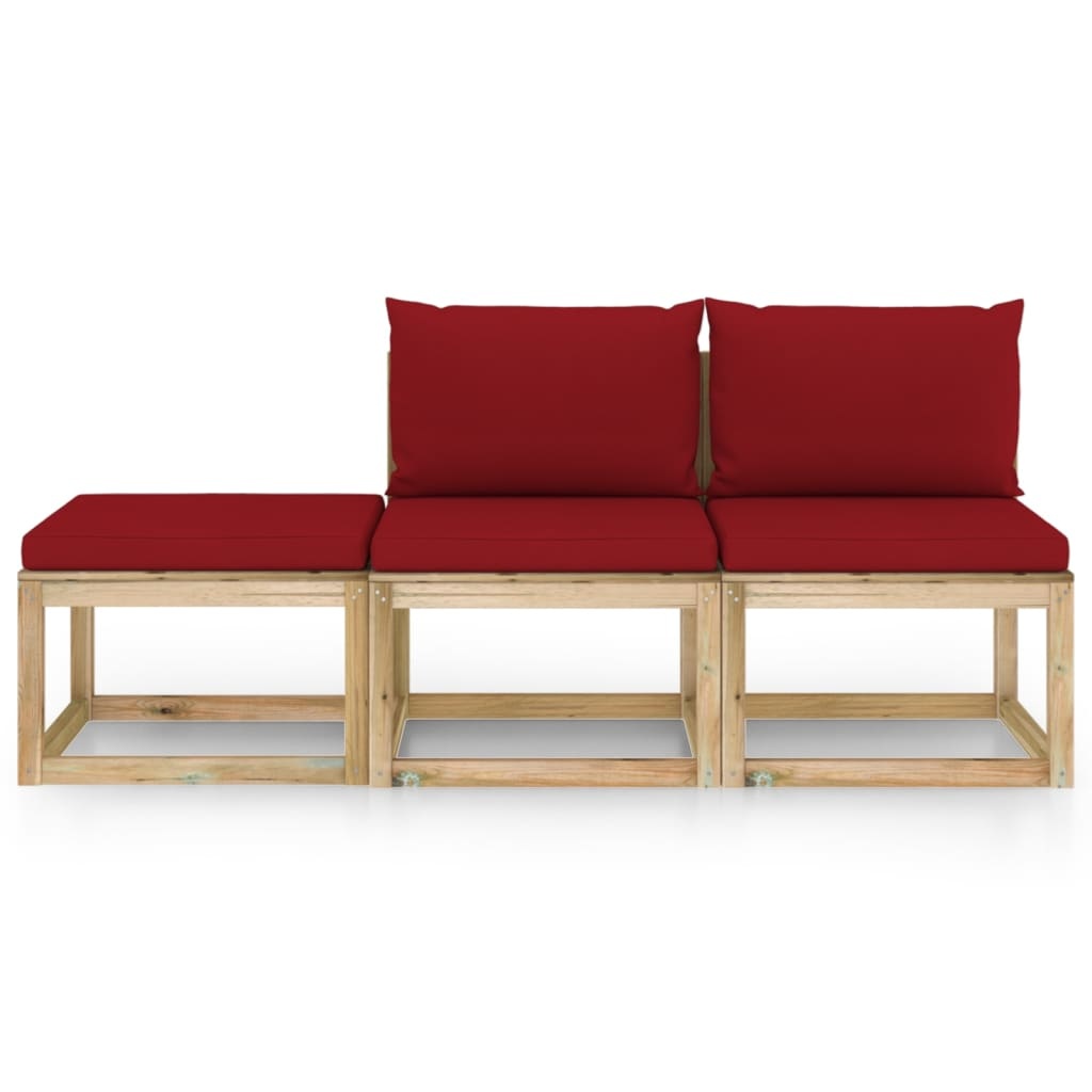 VidaXL 3-delige Loungeset met wijnrode kussens