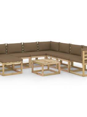 VidaXL 9-delige Loungeset met kussens geïmpregneerd grenenhout