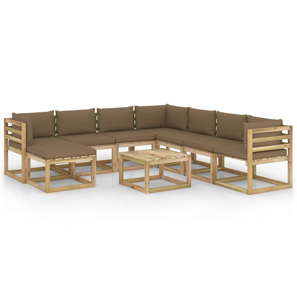 VidaXL 9-delige Loungeset met kussens geïmpregneerd grenenhout
