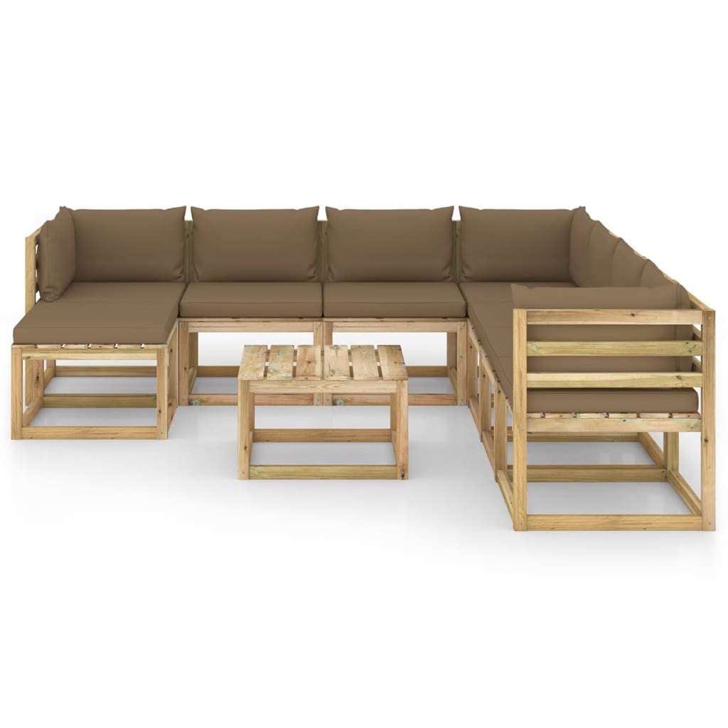 VidaXL 9-delige Loungeset met kussens geïmpregneerd grenenhout