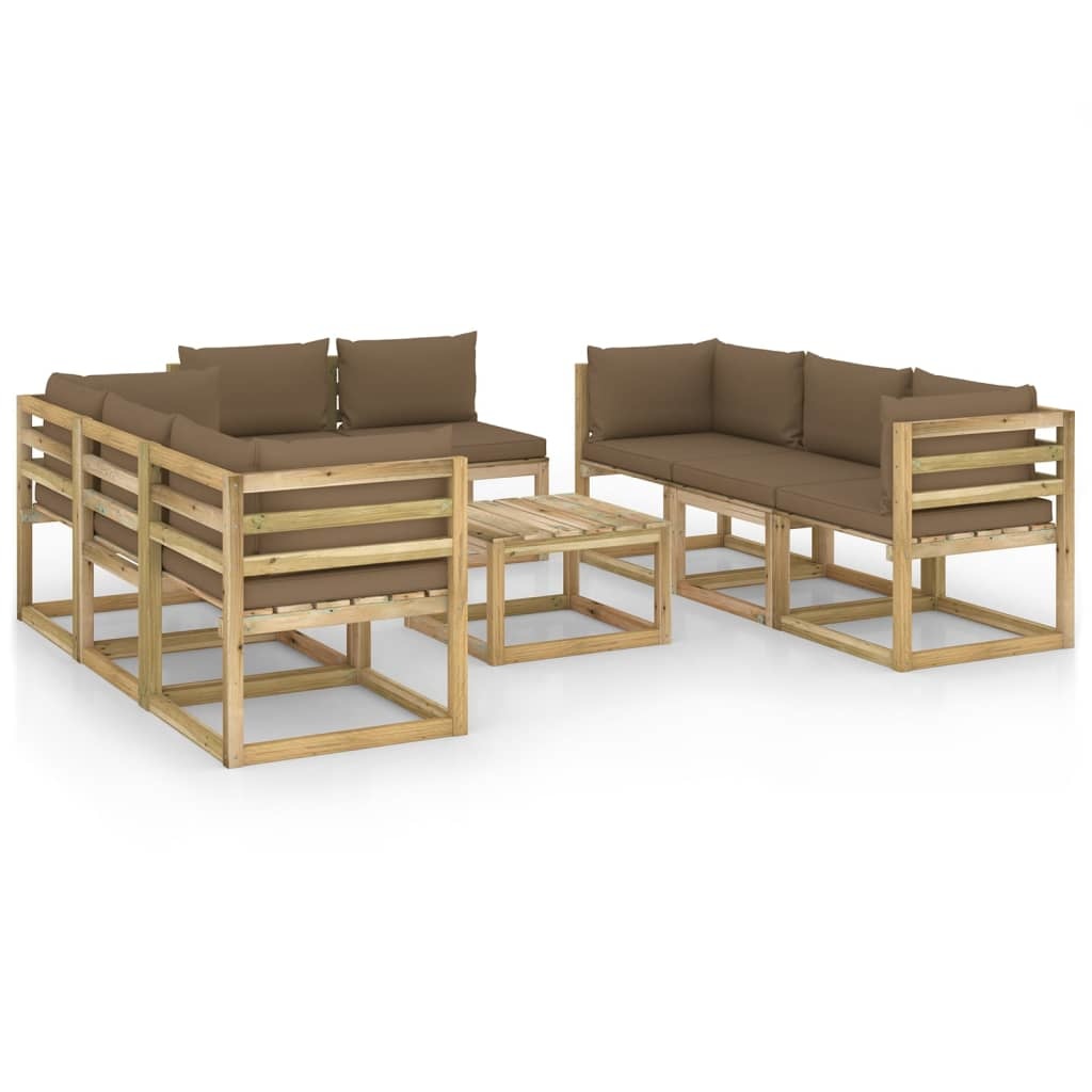 VidaXL 9-delige Loungeset met kussens geïmpregneerd grenenhout