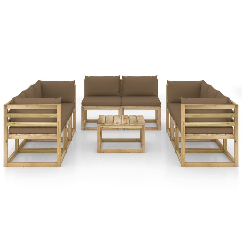 VidaXL 9-delige Loungeset met kussens geïmpregneerd grenenhout