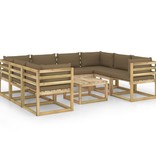 VidaXL 9-delige Loungeset met kussens geïmpregneerd grenenhout