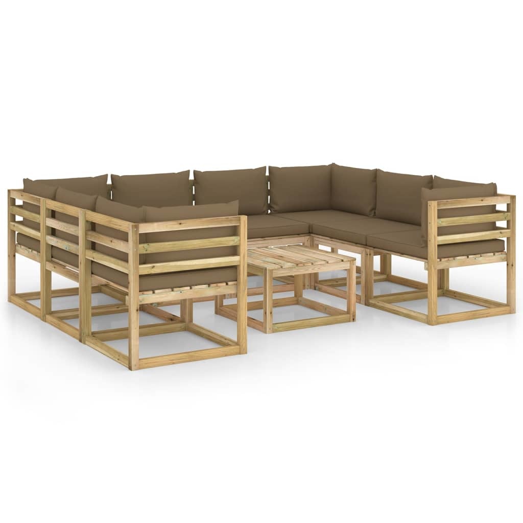 VidaXL 9-delige Loungeset met kussens geïmpregneerd grenenhout
