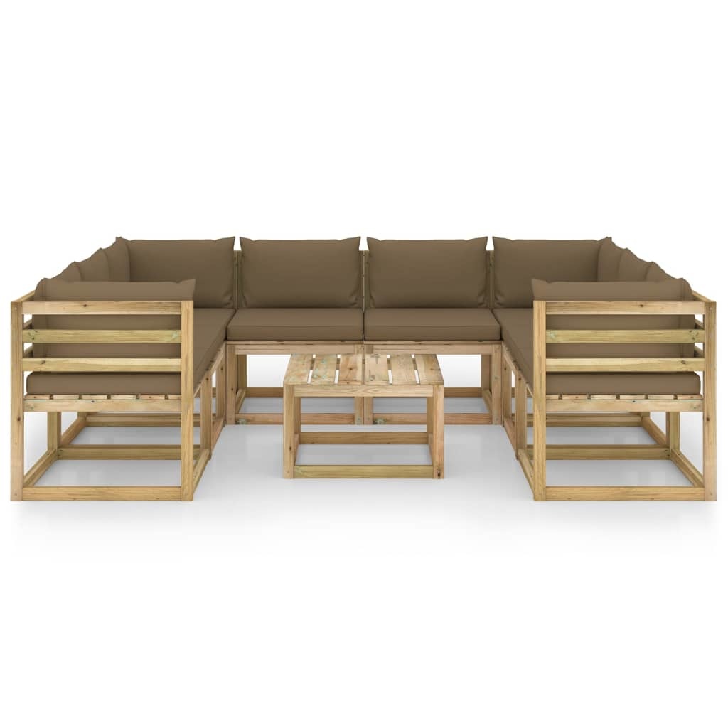 VidaXL 9-delige Loungeset met kussens geïmpregneerd grenenhout