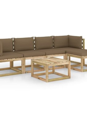 VidaXL 6-delige Loungeset met kussens geïmpregneerd grenenhout