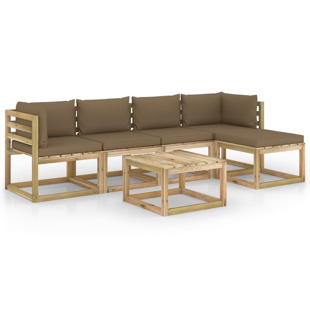 VidaXL 6-delige Loungeset met kussens geïmpregneerd grenenhout