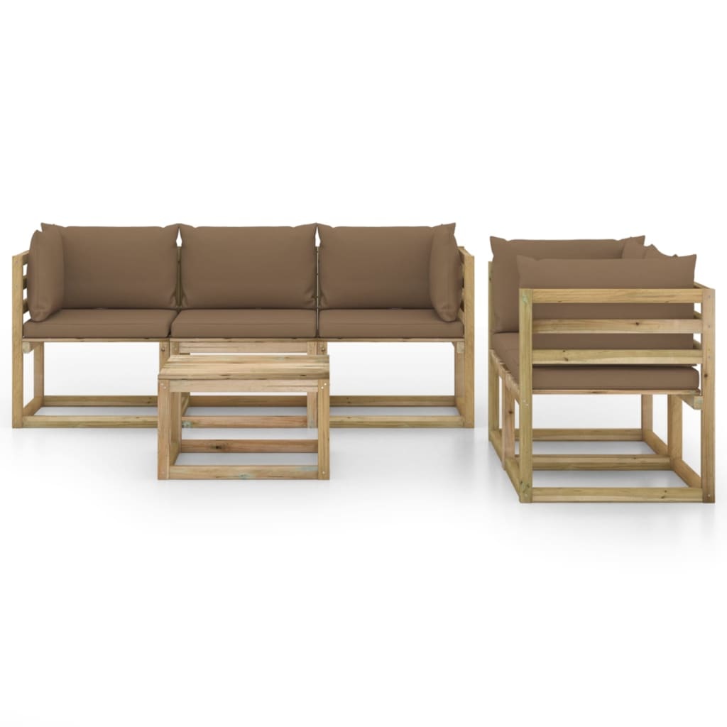 VidaXL 6-delige Loungeset met taupe kussens