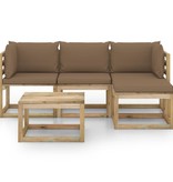 VidaXL 5-delige Loungeset met taupe kussens
