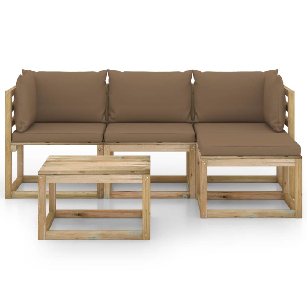 VidaXL 5-delige Loungeset met taupe kussens