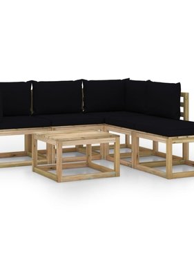 VidaXL 6-delige Loungeset met zwarte kussens