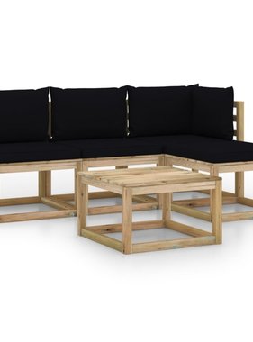 VidaXL 5-delige Loungeset met zwarte kussens