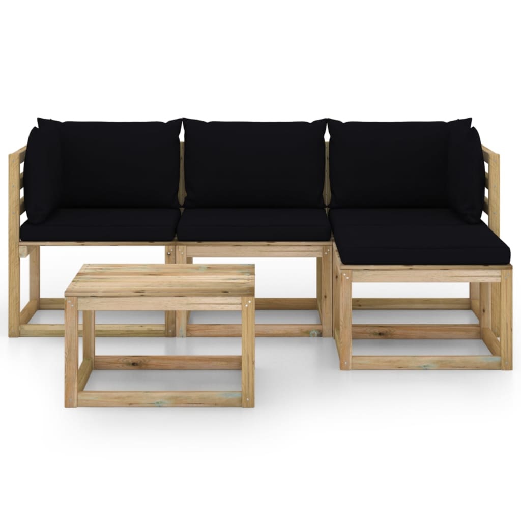 VidaXL 5-delige Loungeset met zwarte kussens