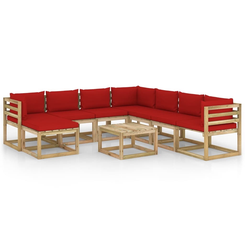 VidaXL 9-delige Loungeset met kussens geïmpregneerd grenenhout