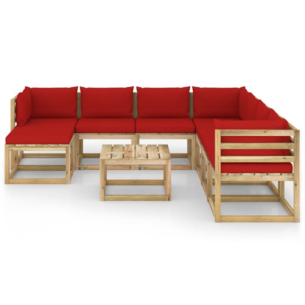 VidaXL 9-delige Loungeset met kussens geïmpregneerd grenenhout