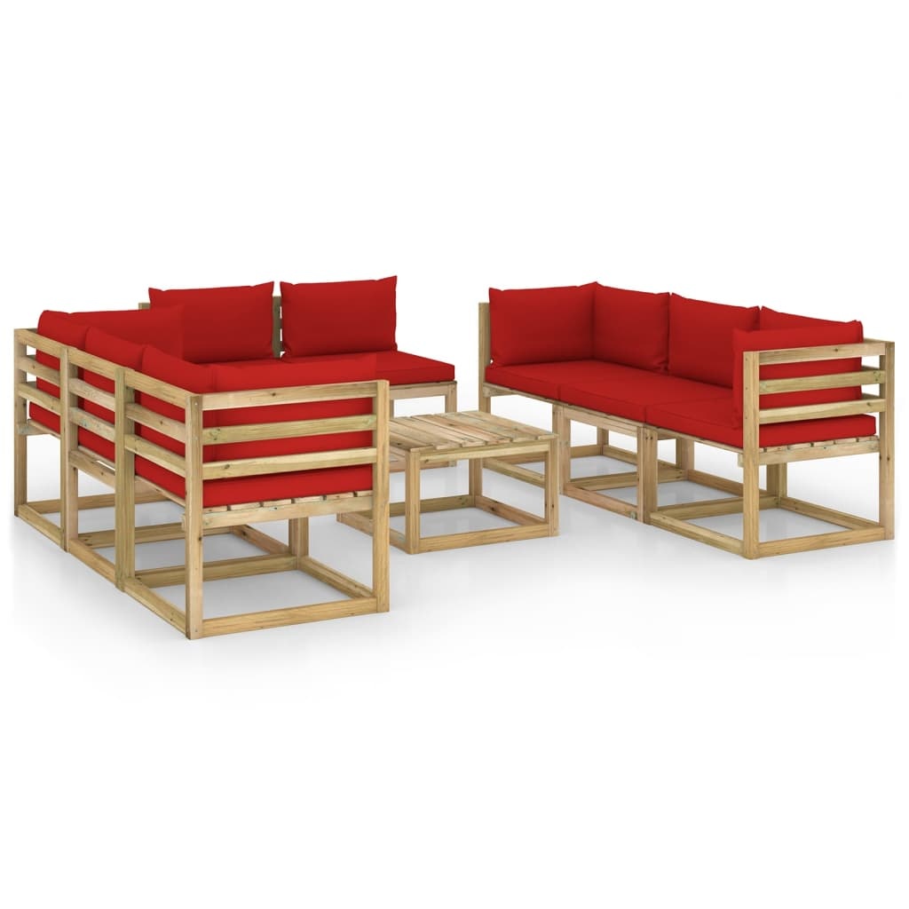 VidaXL 9-delige Loungeset met kussens geïmpregneerd grenenhout