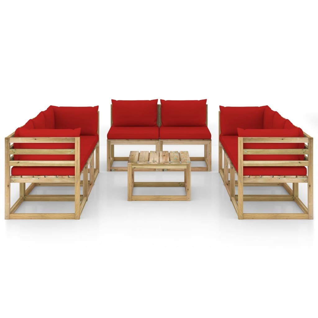 VidaXL 9-delige Loungeset met kussens geïmpregneerd grenenhout