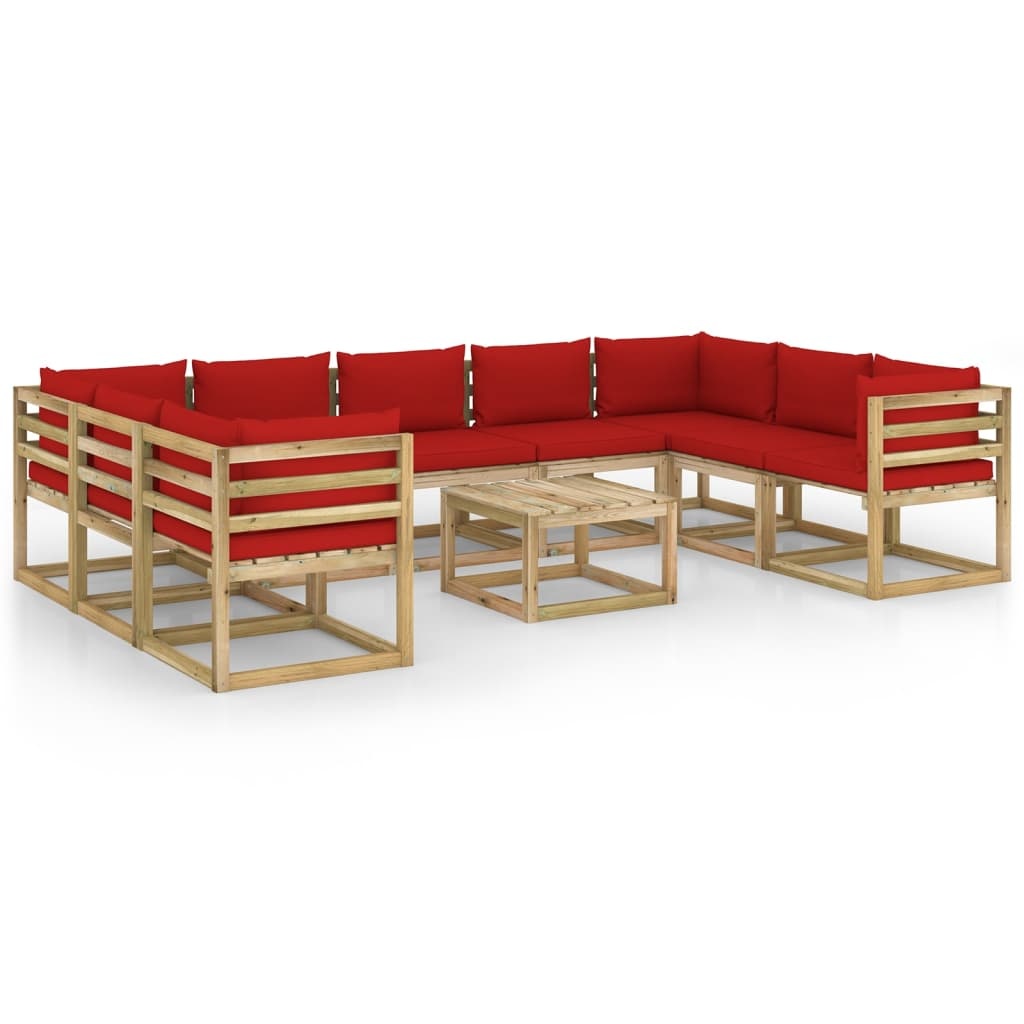VidaXL 10-delige Loungeset met kussens geïmpregneerd grenenhout