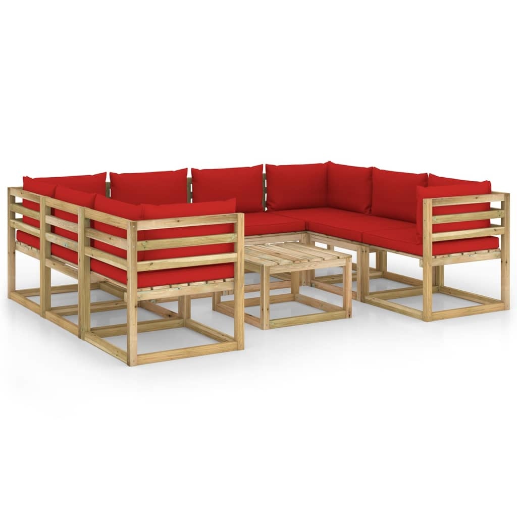 VidaXL 9-delige Loungeset met kussens geïmpregneerd grenenhout