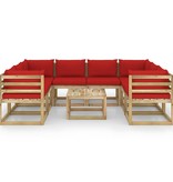 VidaXL 9-delige Loungeset met kussens geïmpregneerd grenenhout