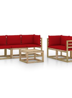 VidaXL 6-delige Loungeset met rode kussens
