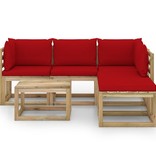 VidaXL 6-delige Loungeset met rode kussens