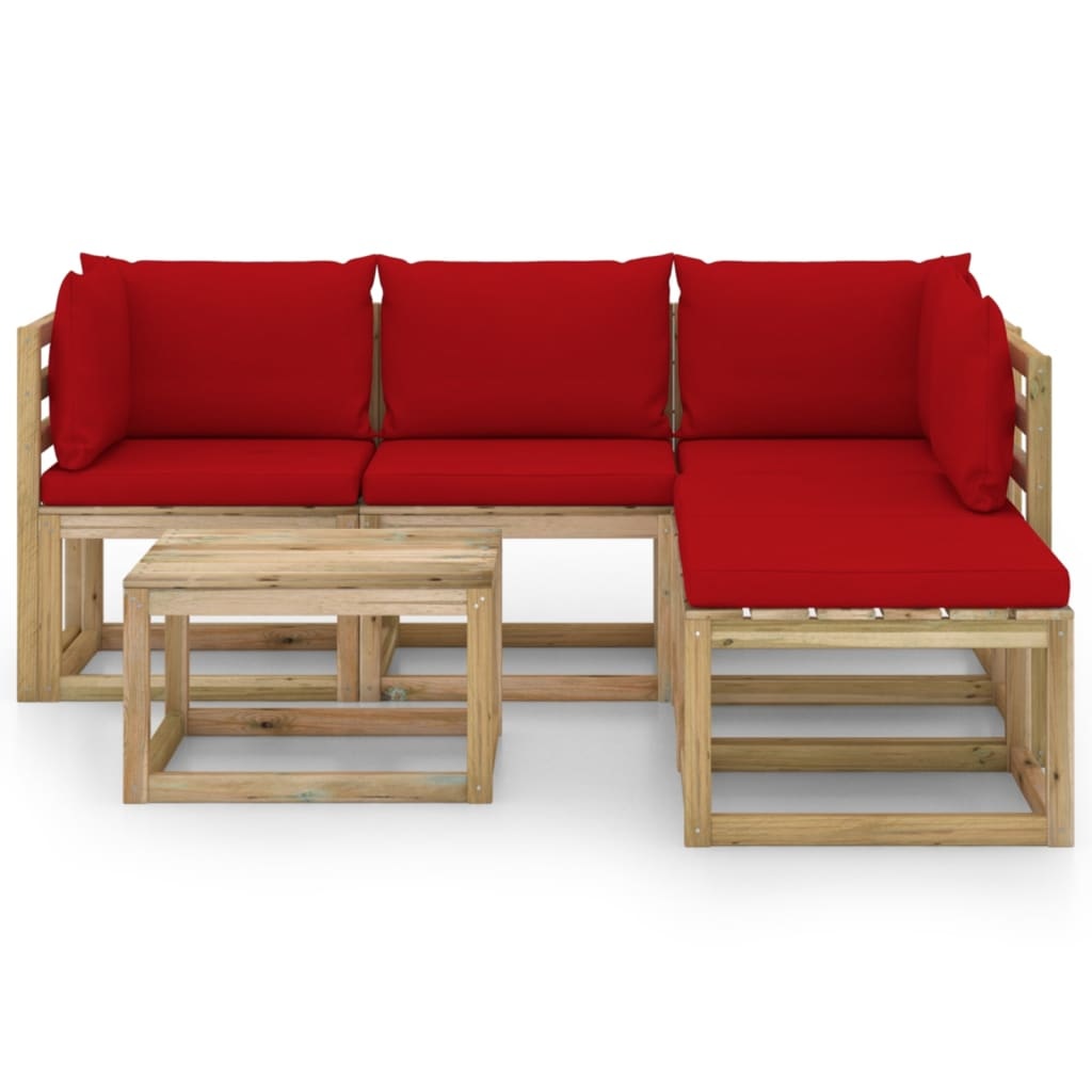 VidaXL 6-delige Loungeset met rode kussens