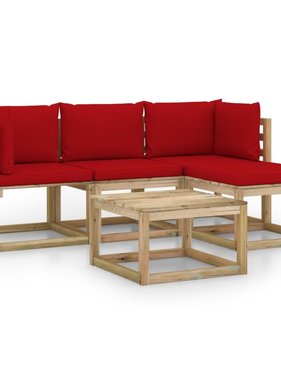 VidaXL 5-delige Loungeset met rode kussens