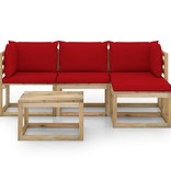 VidaXL 5-delige Loungeset met rode kussens