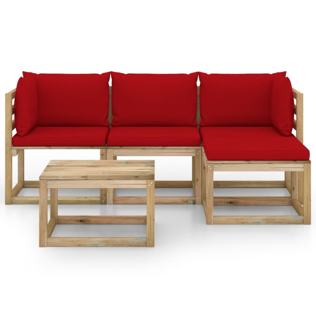 VidaXL 5-delige Loungeset met rode kussens