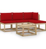 VidaXL 5-delige Loungeset met rode kussens