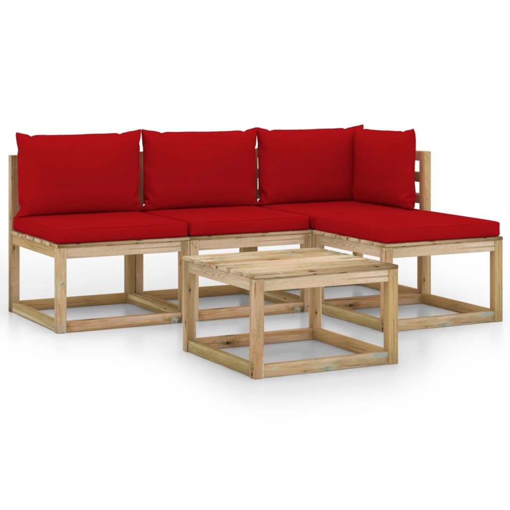 VidaXL 5-delige Loungeset met rode kussens