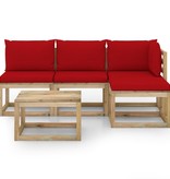 VidaXL 5-delige Loungeset met rode kussens