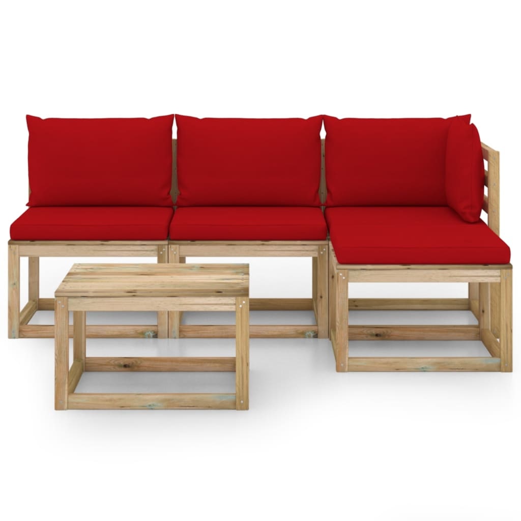 VidaXL 5-delige Loungeset met rode kussens