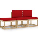 VidaXL 3-delige Loungeset met rode kussens