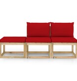 VidaXL 3-delige Loungeset met rode kussens