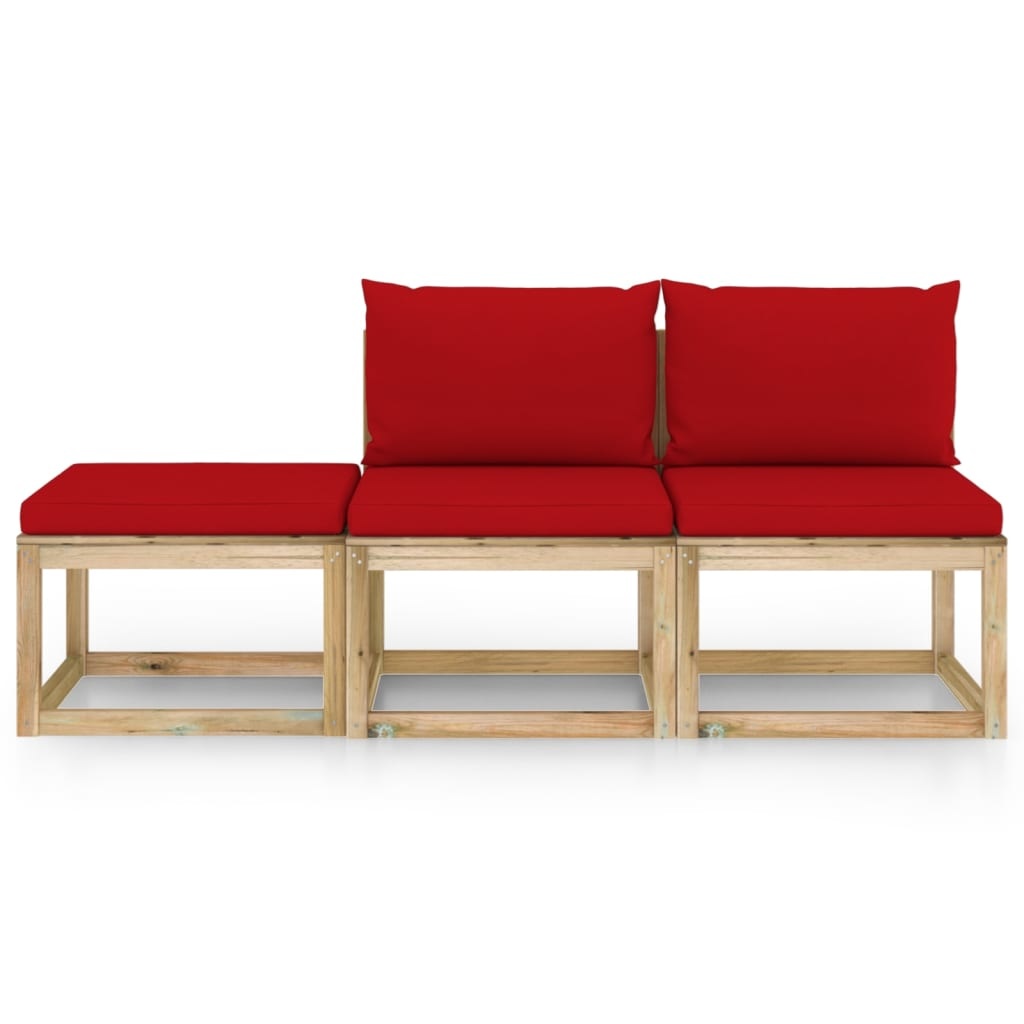 VidaXL 3-delige Loungeset met rode kussens