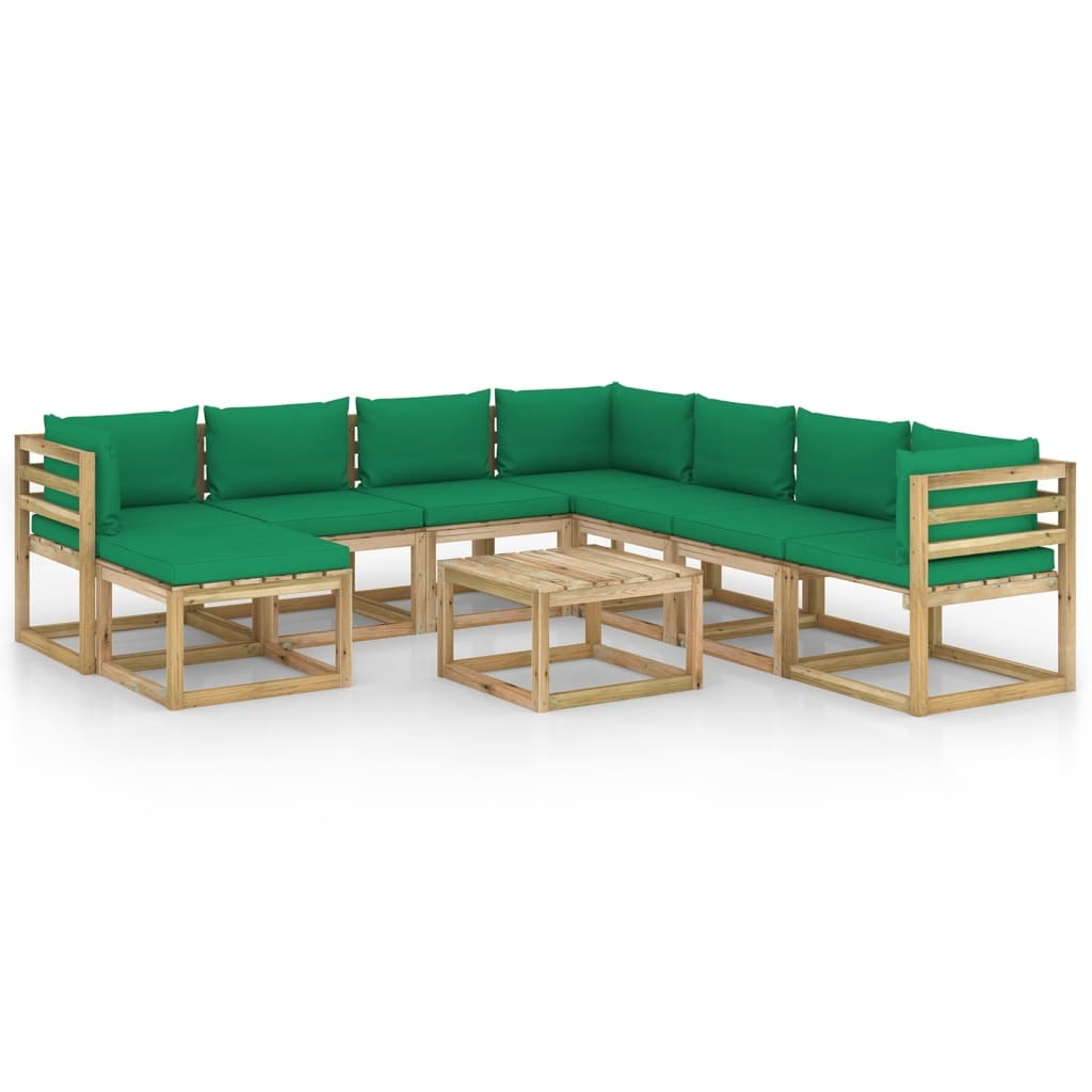 VidaXL 9-delige Loungeset met kussens geïmpregneerd grenenhout