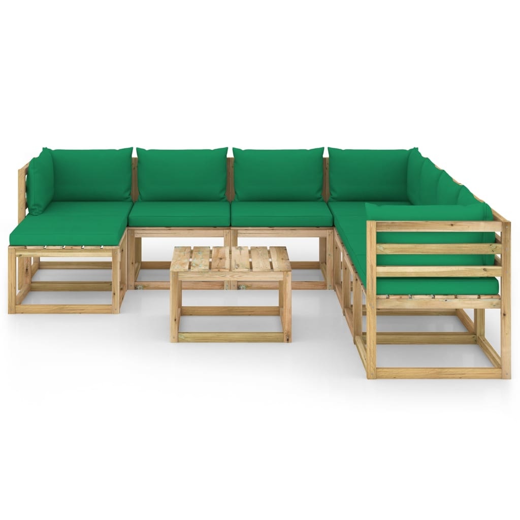 VidaXL 9-delige Loungeset met kussens geïmpregneerd grenenhout