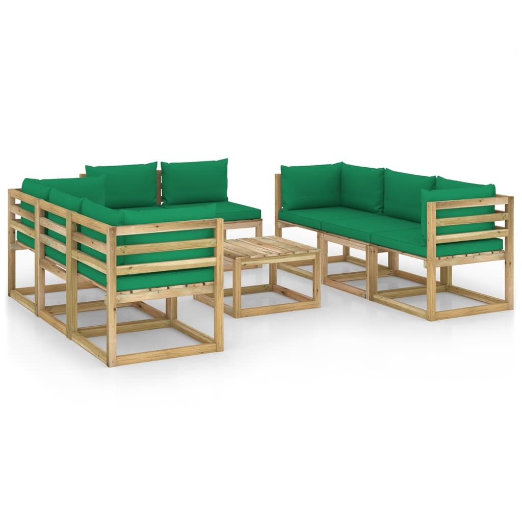 VidaXL 9-delige Loungeset met kussens geïmpregneerd grenenhout