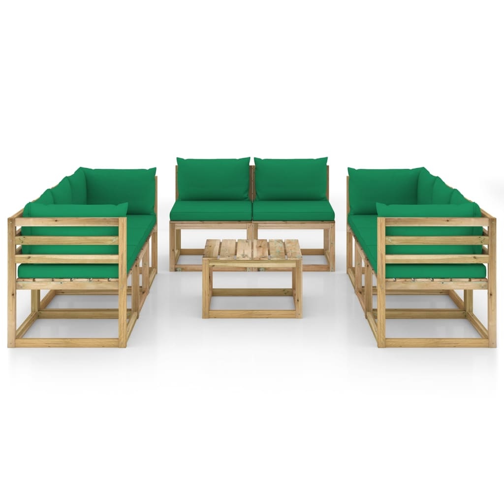 VidaXL 9-delige Loungeset met kussens geïmpregneerd grenenhout