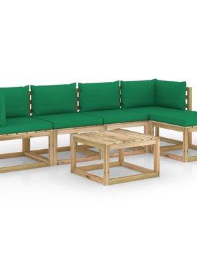 VidaXL 6-delige Loungeset met kussens geïmpregneerd grenenhout